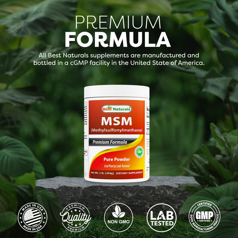 3rd party lab tested seal on MSM powder packaging