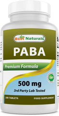 Front view of Best Naturals PABA 500 mg bottle - 180 tablets