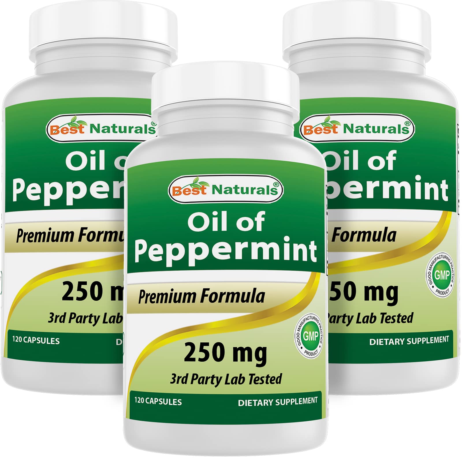 Front view of Best Naturals Peppermint Oil 250 mg bottle - Pack of 3