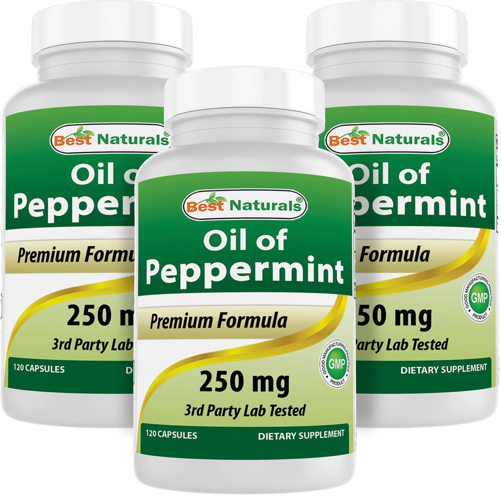 Front view of Best Naturals Peppermint Oil 250 mg bottle - Pack of 3