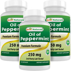 Front view of Best Naturals Peppermint Oil 250 mg bottle - Pack of 3