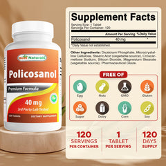 Policosanol 40mg 120 tablets bottle side view