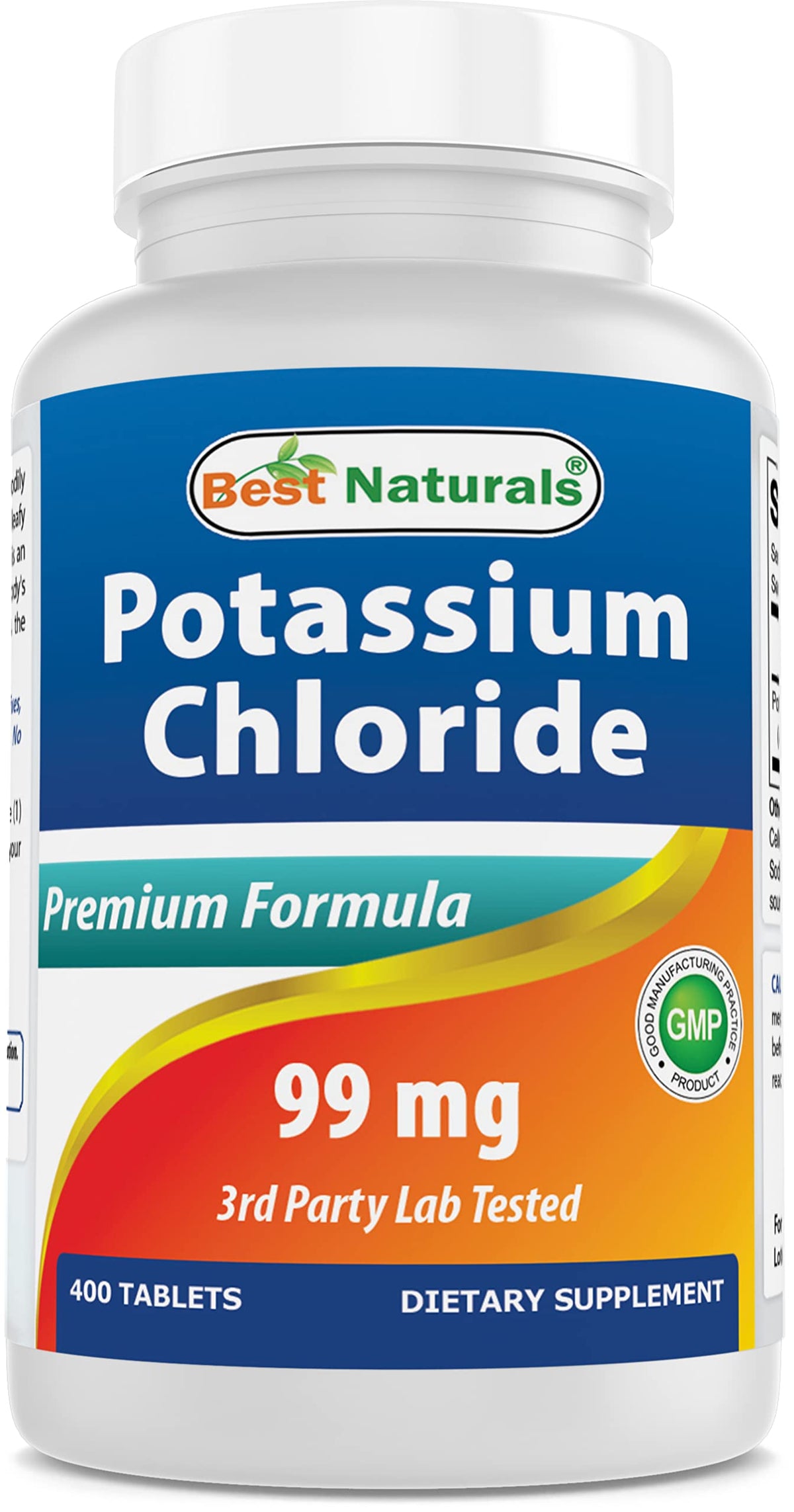 Front view of Best Naturals Potassium Chloride 99 mg bottle