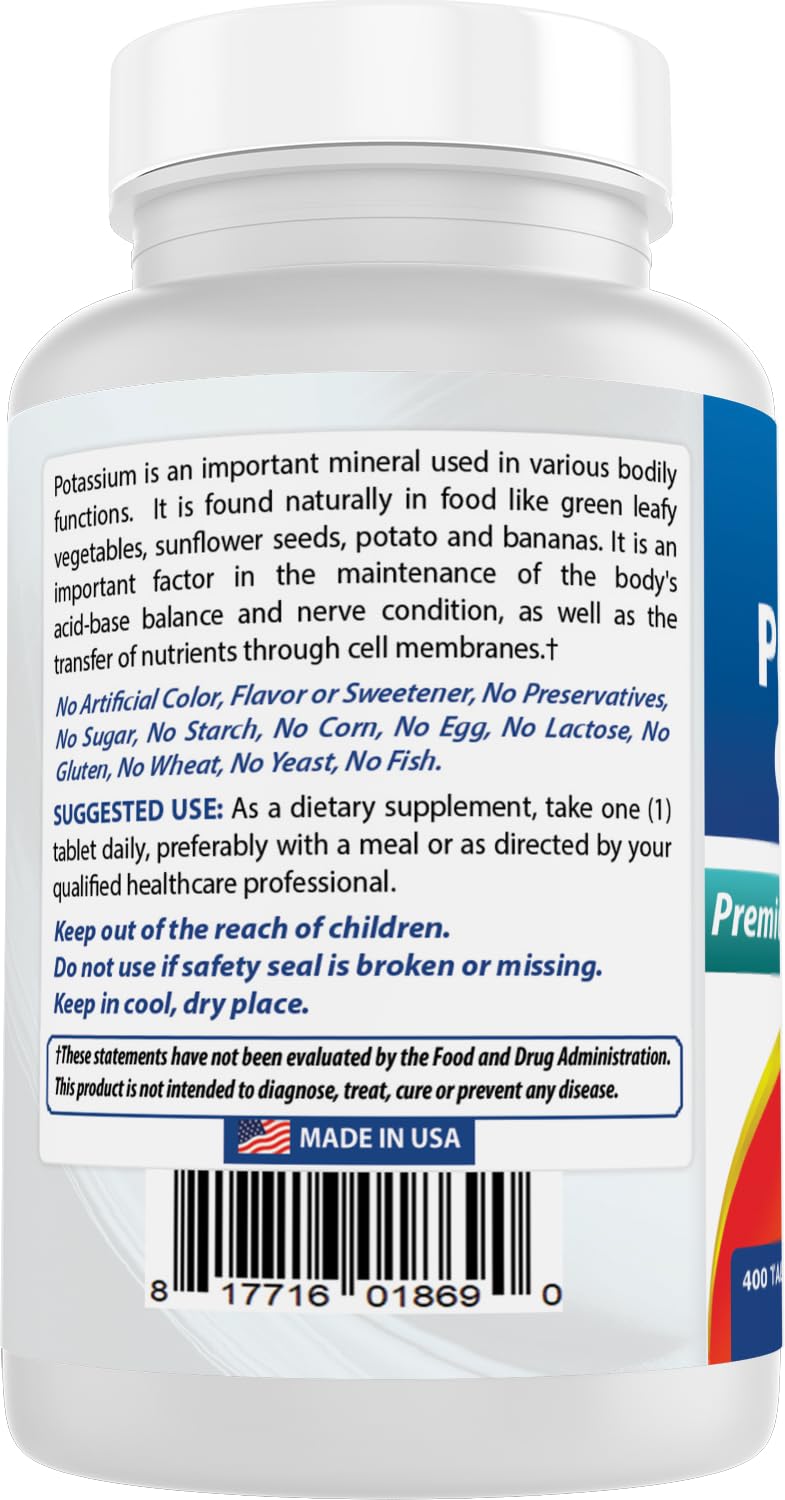 Made in USA GMP label on Best Naturals Potassium Chloride packaging