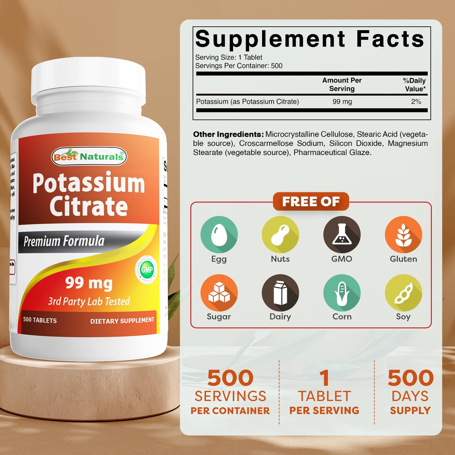 Back label of Best Naturals Potassium Citrate bottle