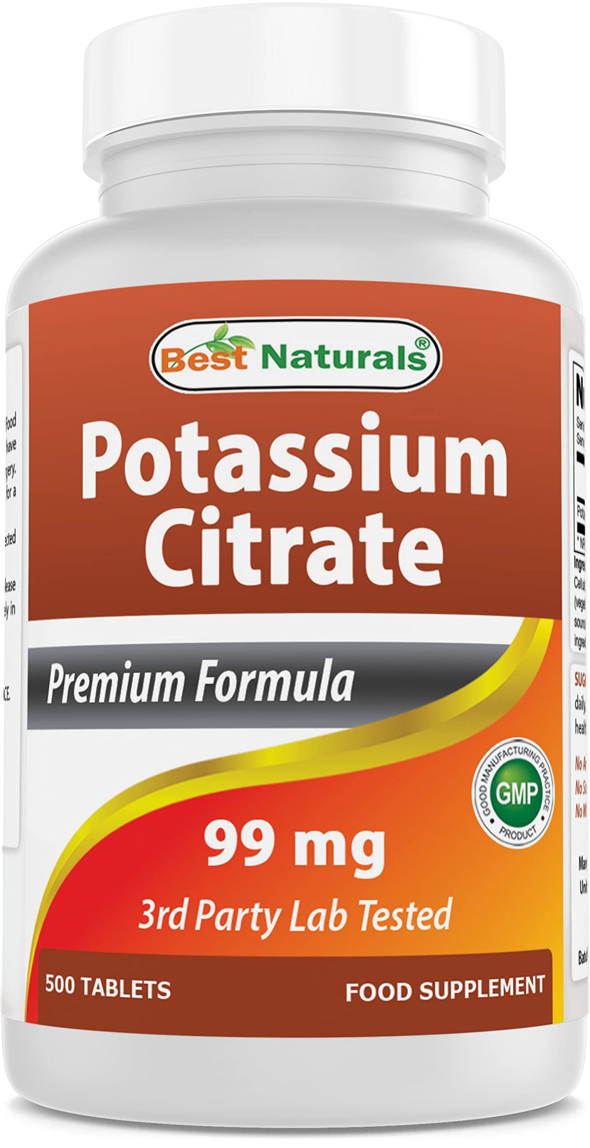 Front view of Best Naturals Potassium Citrate bottle 99 mg 500 tablets