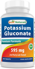 Bottle of Best Naturals Potassium Gluconate 595 mg tablets, 250-count