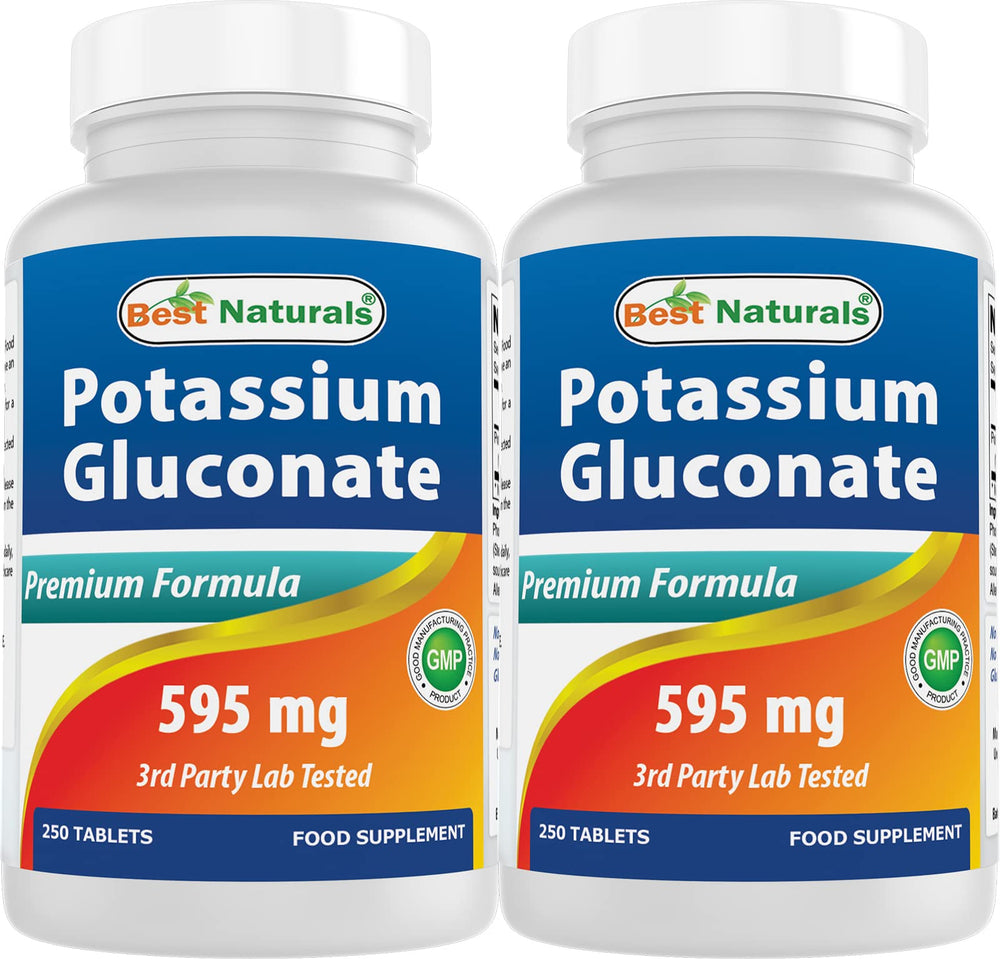 Bottle of Best Naturals Potassium Gluconate 595 mg with 250 tablets