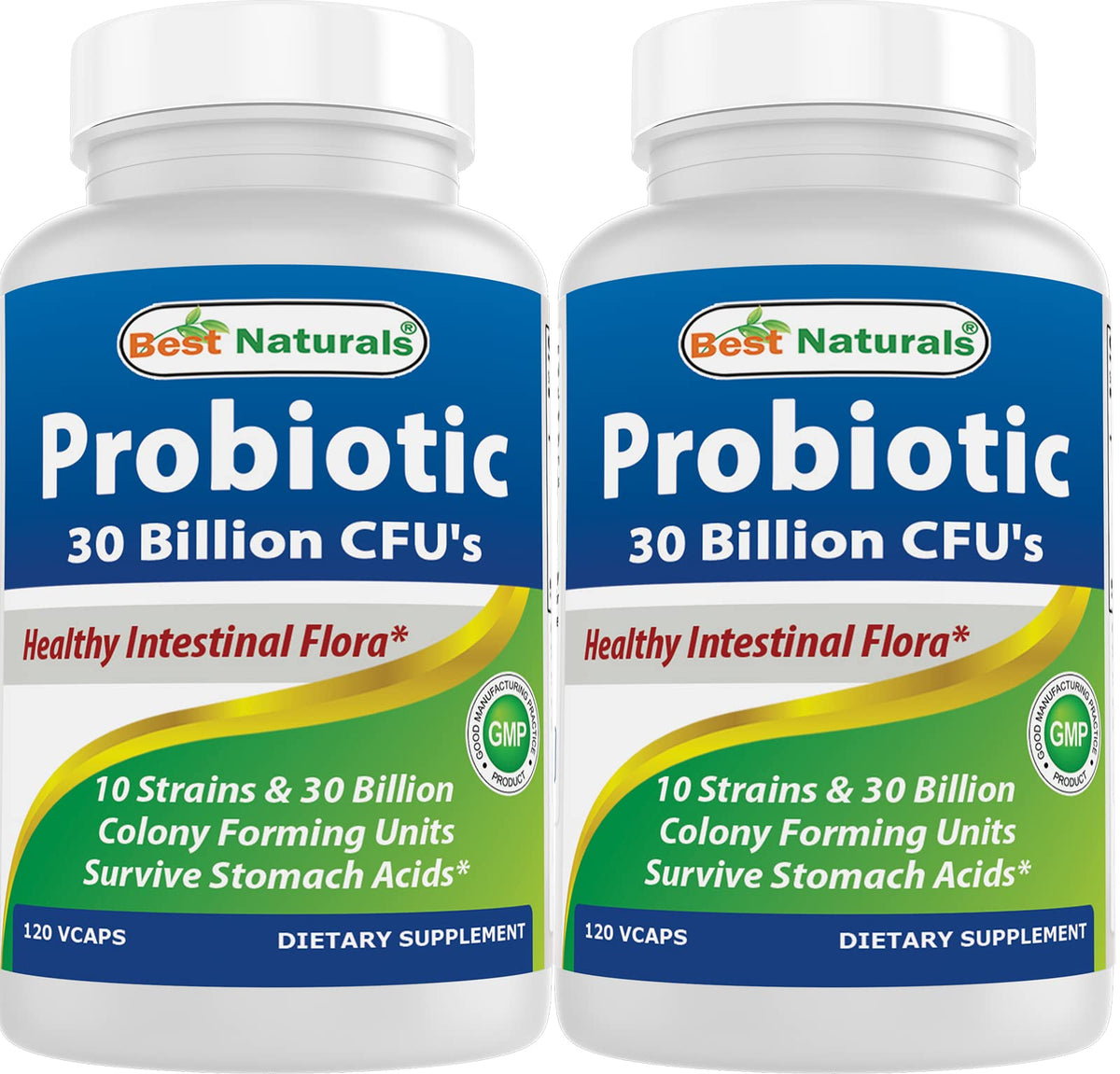 Front view of Best Naturals Probiotic bottle - 120 veggie capsules, 2-pack