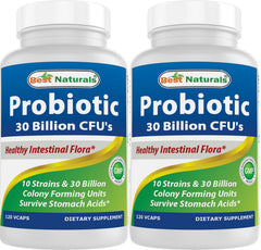 Front view of Best Naturals Probiotic bottle - 120 veggie capsules, 2-pack