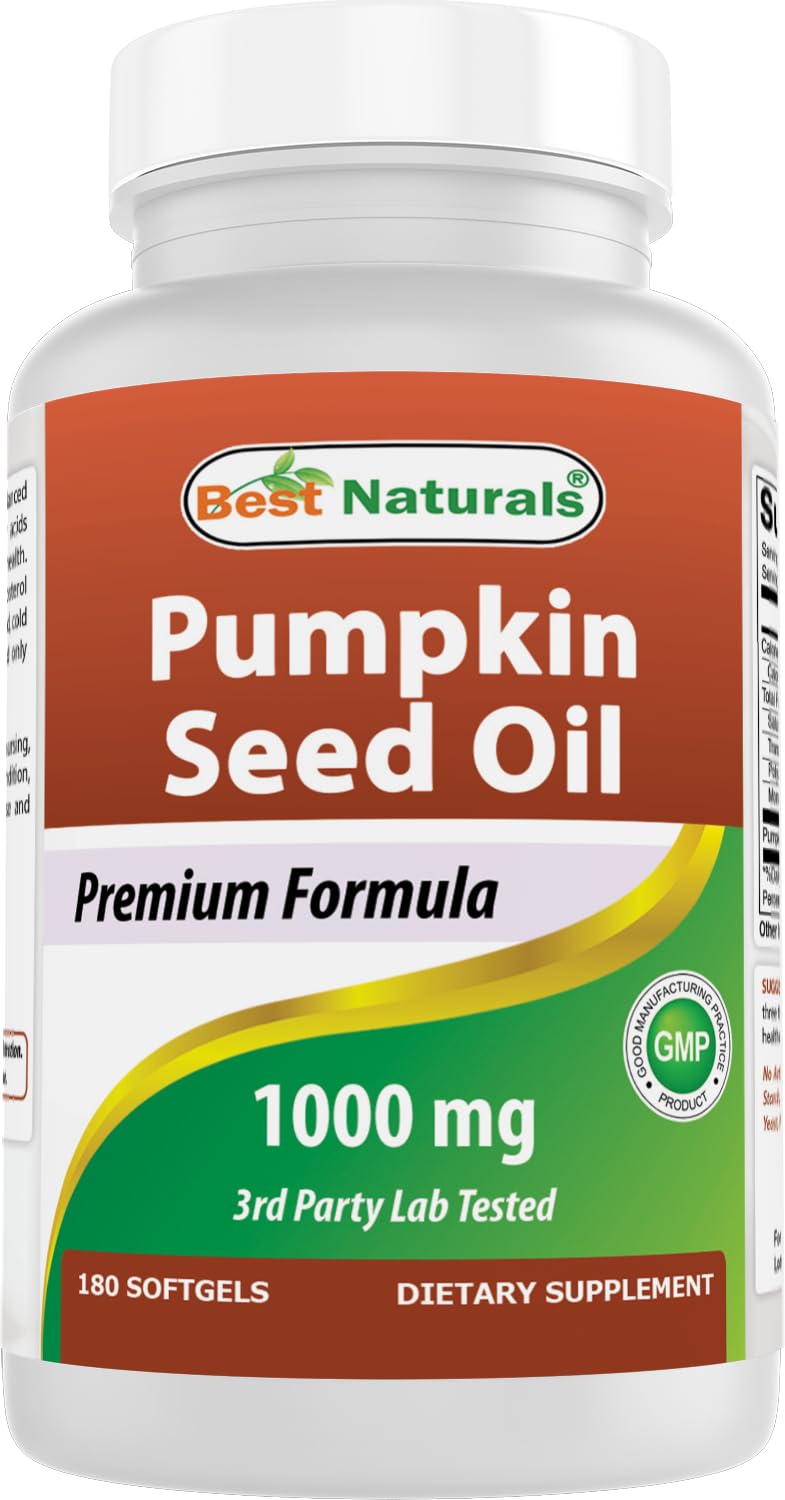 Best Naturals pumpkin seed oil bottle with 180 softgels