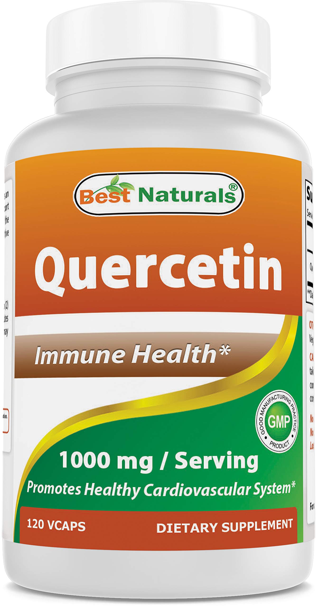 Front view of Best Naturals Quercetin 1000 mg 120 veggie capsules bottle