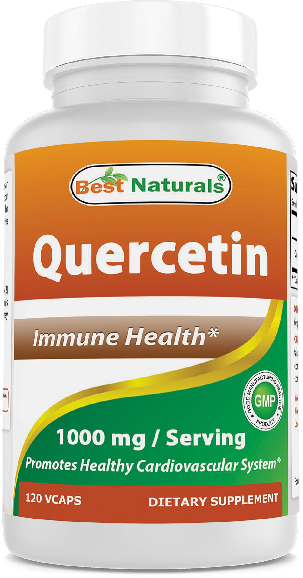 Front view of Best Naturals Quercetin 1000 mg 120 veggie capsules bottle