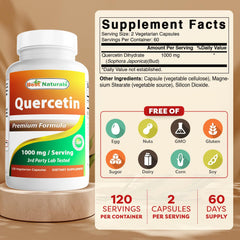 Side view of Best Naturals Quercetin 1000 mg 120 veggie capsules bottle