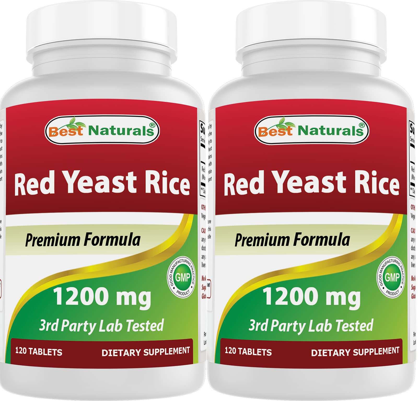Best Naturals Red Yeast Rice 1200 mg bottle with 120 tablets in a 2-pack