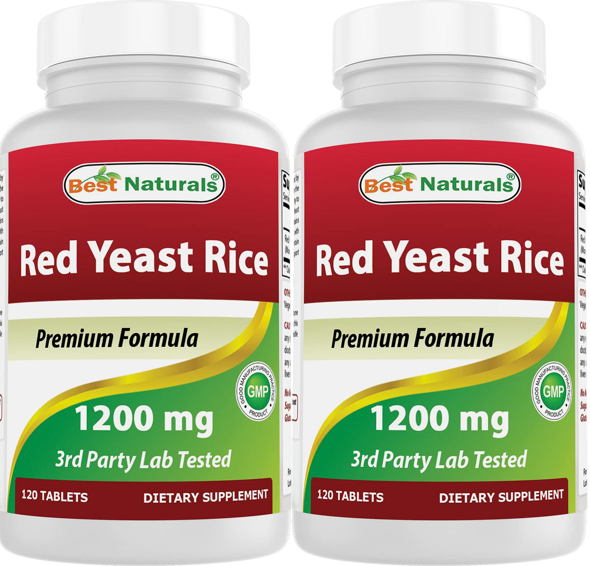Best Naturals Red Yeast Rice 1200 mg bottle with 120 tablets in a 2-pack