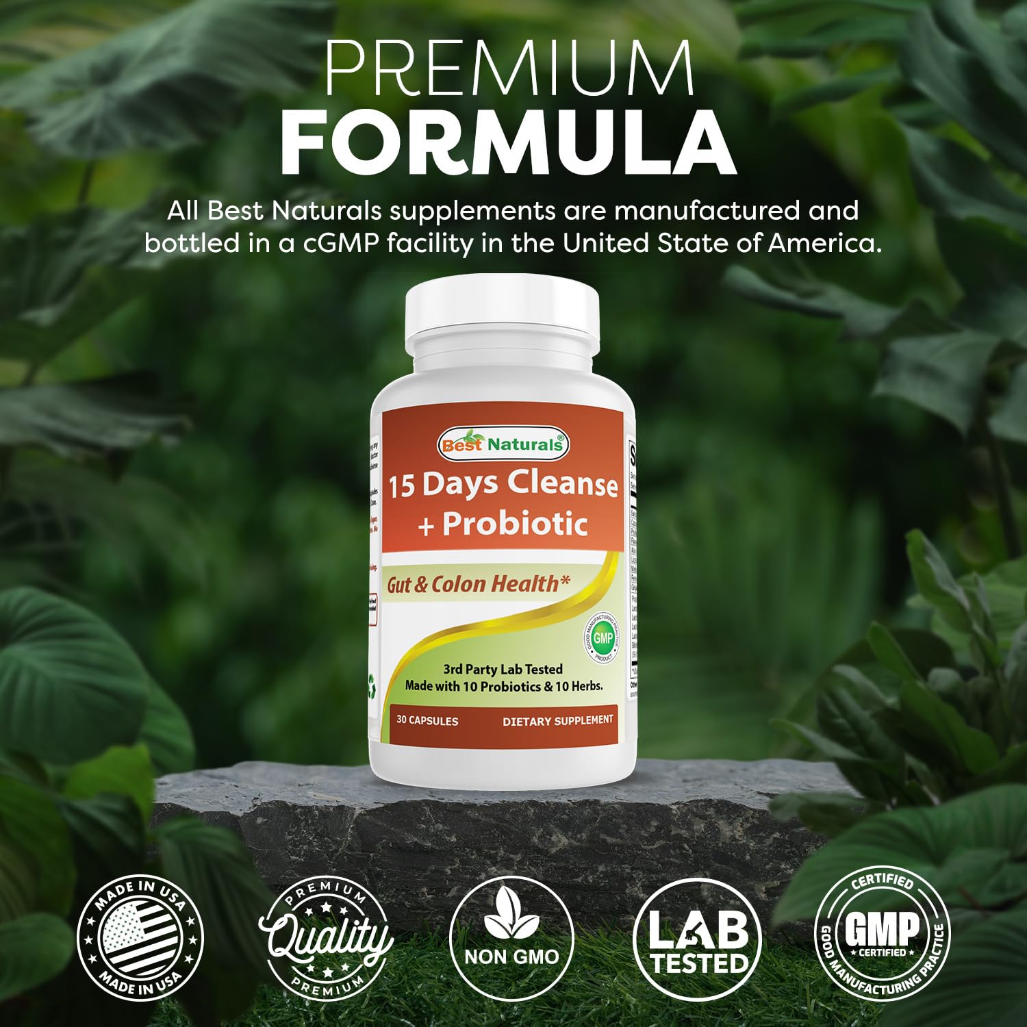 Best Naturals USA-made facility label underscoring GMP and safety standards