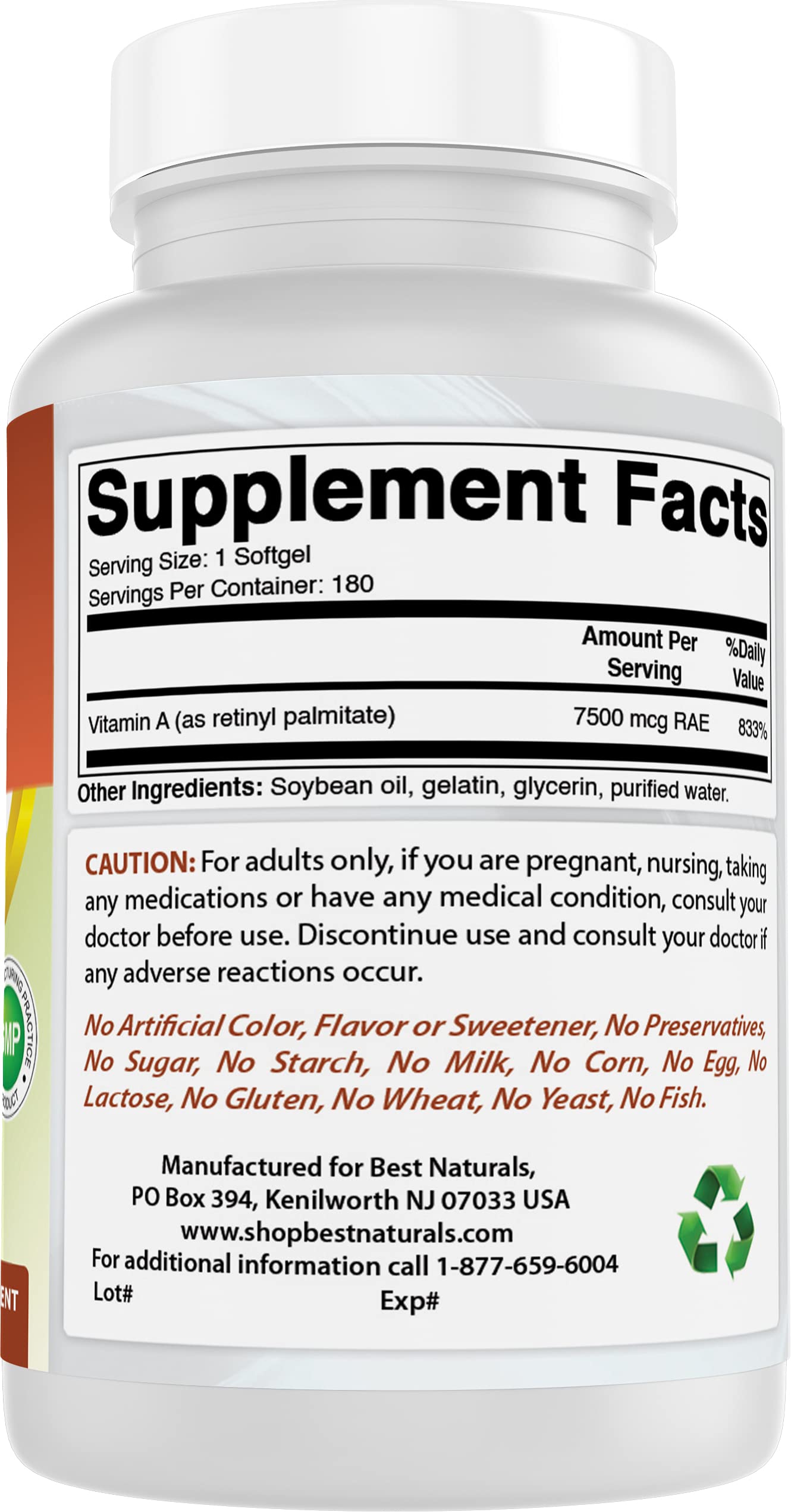 Close-up of vitamin A softgels in bottle