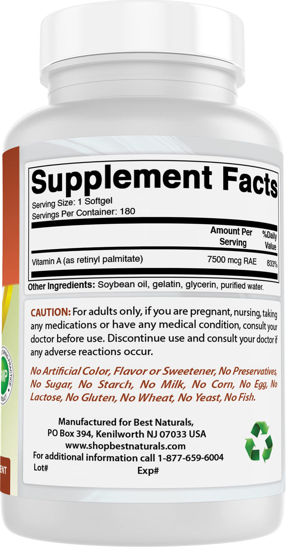 Close-up of vitamin A softgels in bottle