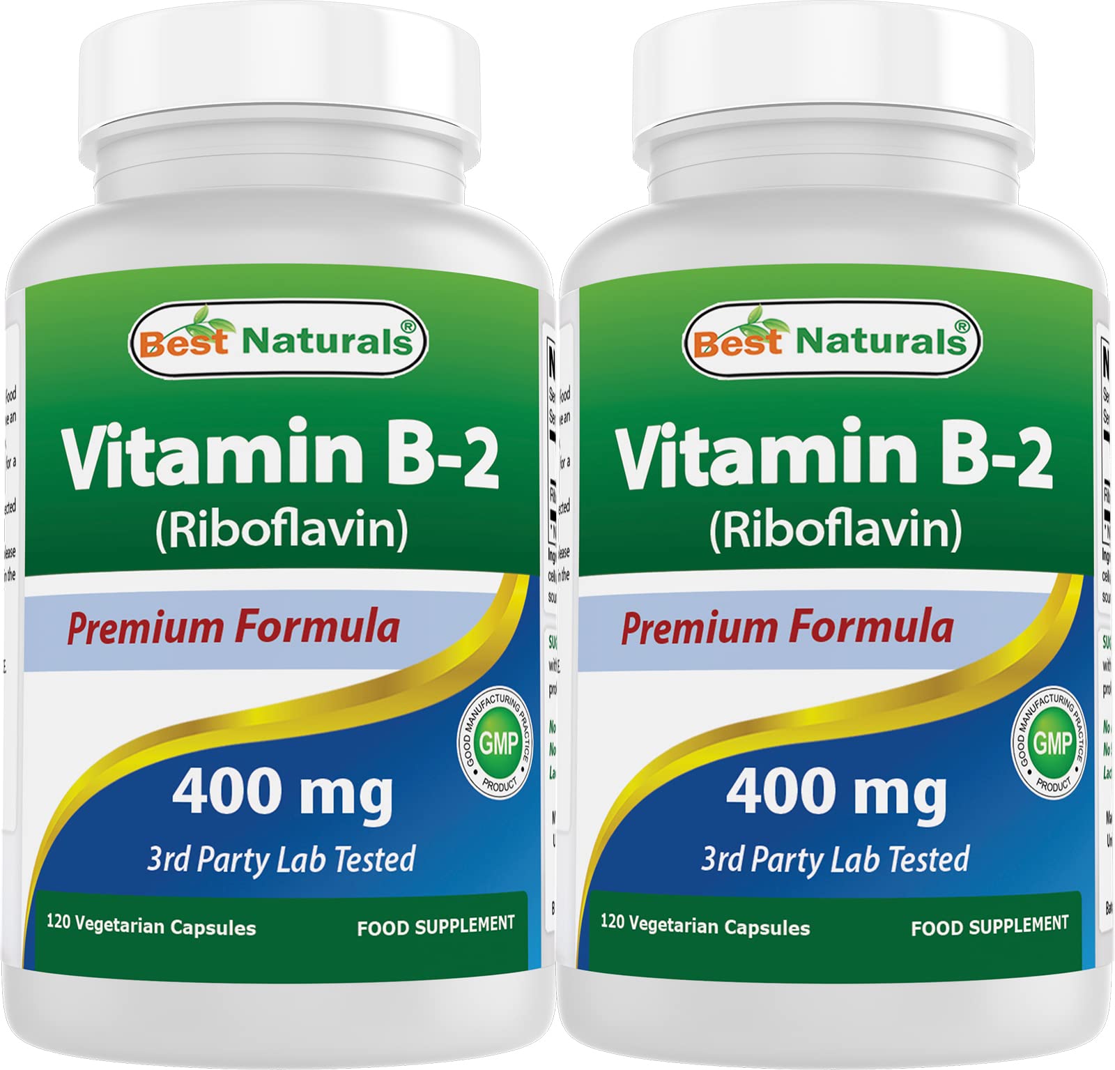 Bottle of Best Naturals Vitamin B2 400mg Migraine Relief Veggie Capsules