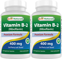 Bottle of Best Naturals Vitamin B2 400mg Migraine Relief Veggie Capsules