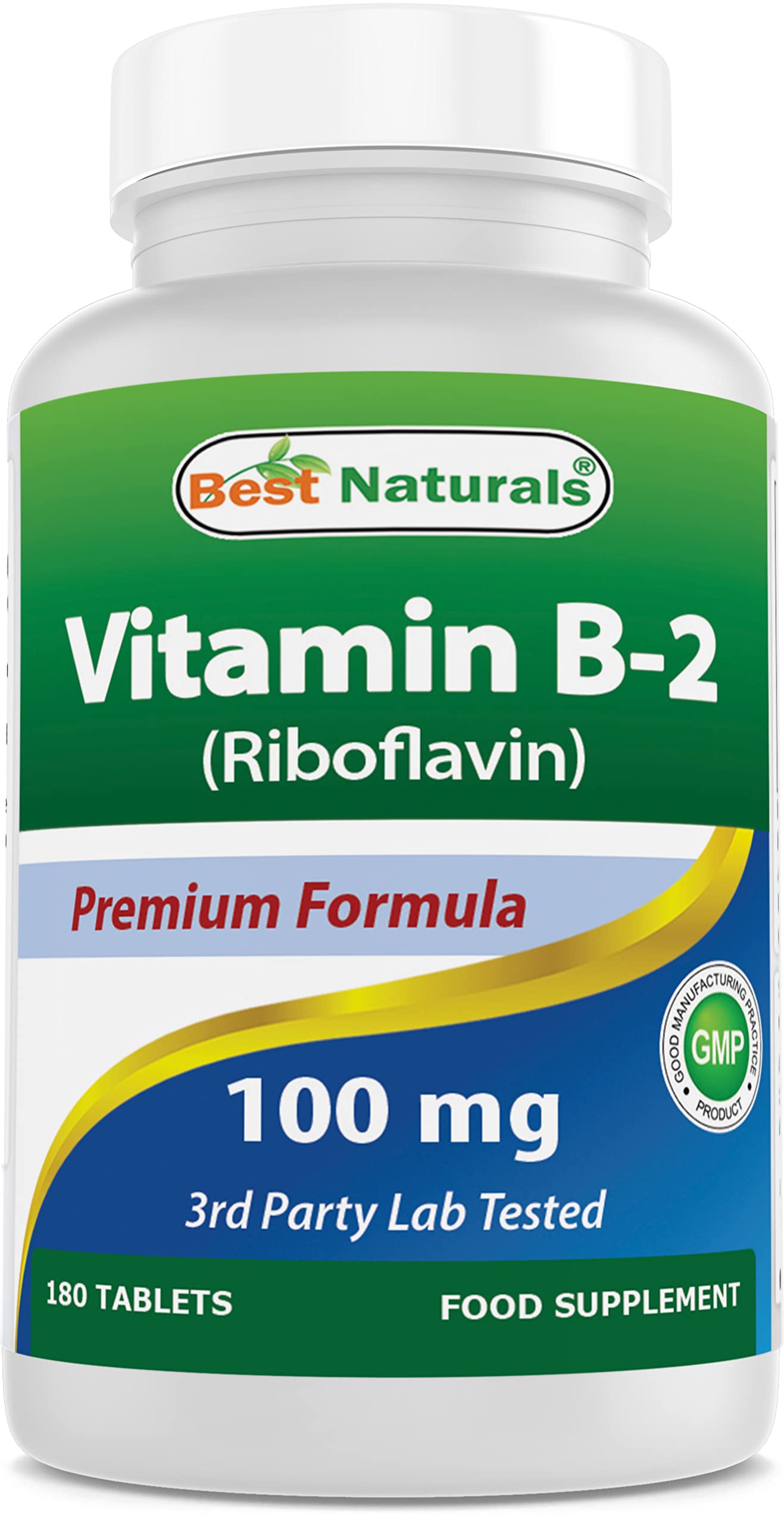Front view of Best Naturals Vitamin B2 Riboflavin 100 mg bottle
