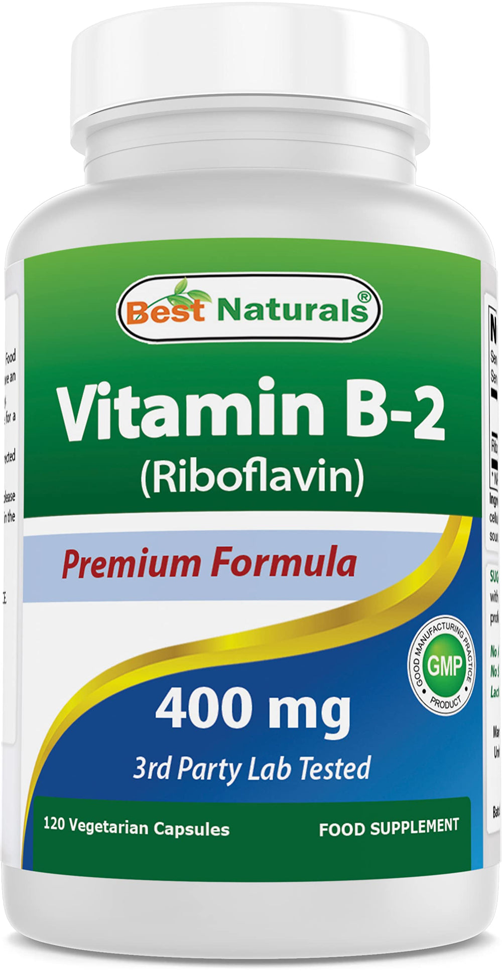 Best Naturals Vitamin B2 Riboflavin 400mg veggie capsules bottle - 120 count
