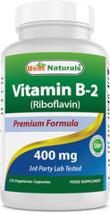 Bottle of Best Naturals Vitamin B2 (Riboflavin) 400mg Veggie Capsules