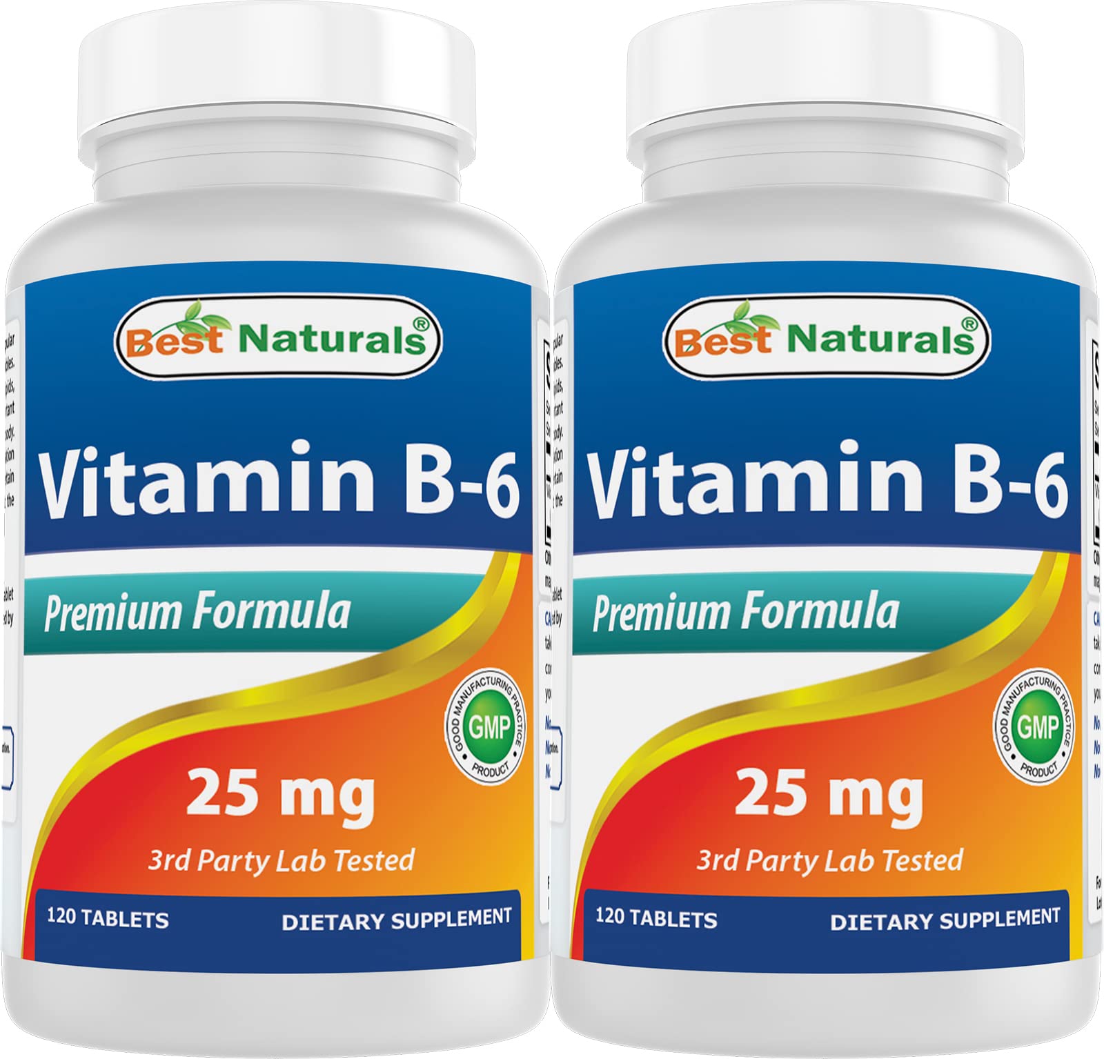 Bottle of Best Naturals Vitamin B6 25mg 120 tablets