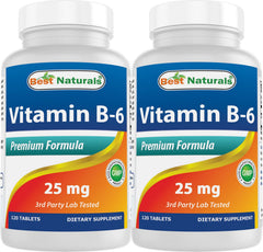 Bottle of Best Naturals Vitamin B6 25mg 120 tablets