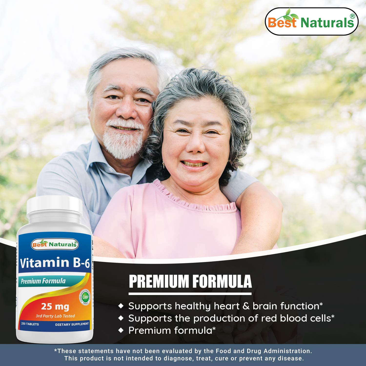 Nutritional facts for Best Naturals Vitamin B6 25mg