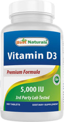 Best Naturals Vitamin D3 5000 IU bottle with 300 tablets