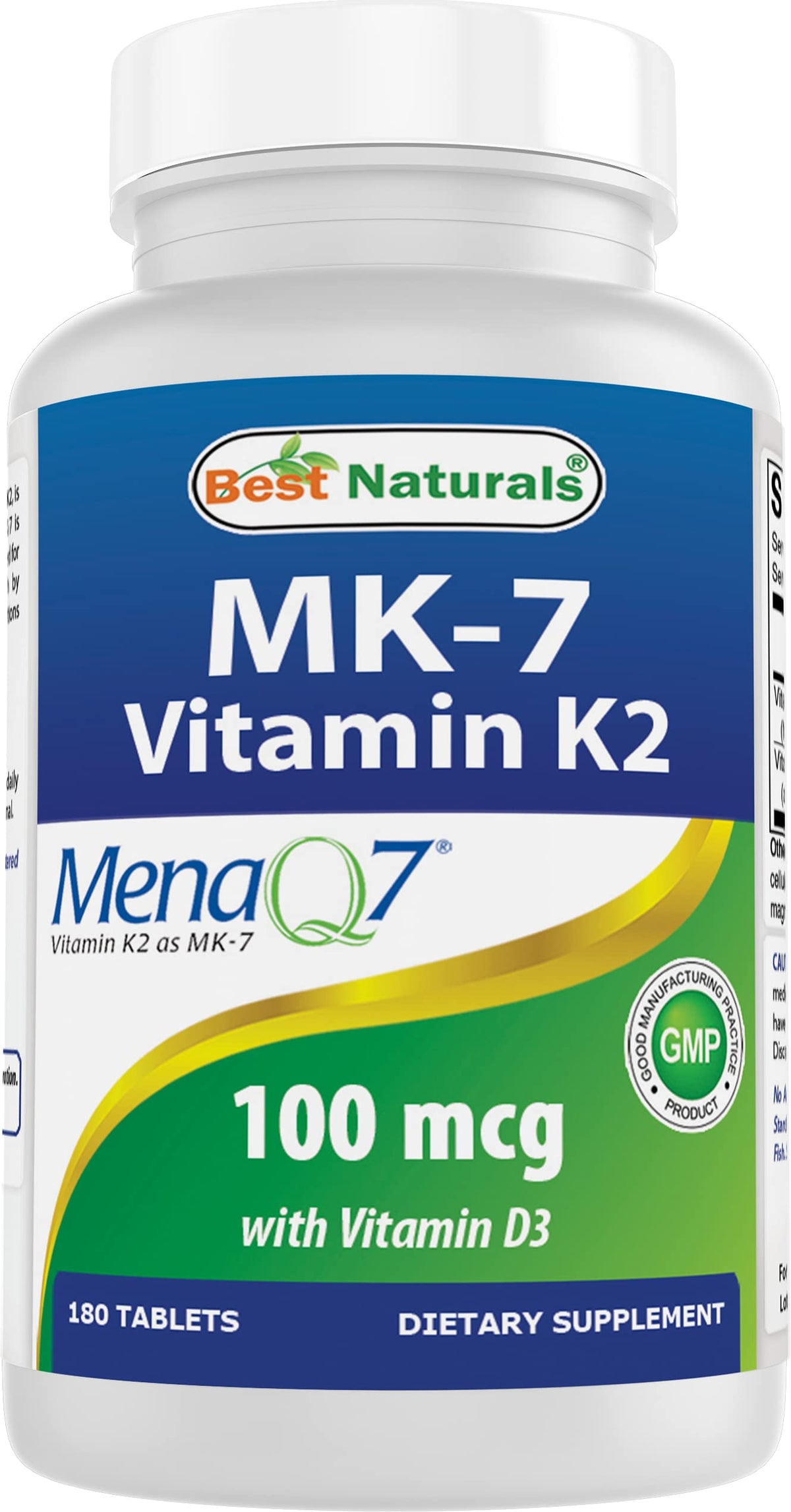 Front bottle of Best Naturals Vitamin K2 MK7 with D3, 180 tablets