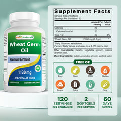 Close-up of Wheat Germ Oil softgels - 1130 mg each