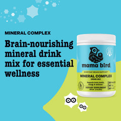 Powder scoop pouring lemon-lime Mama Bird Mineral Complex into water