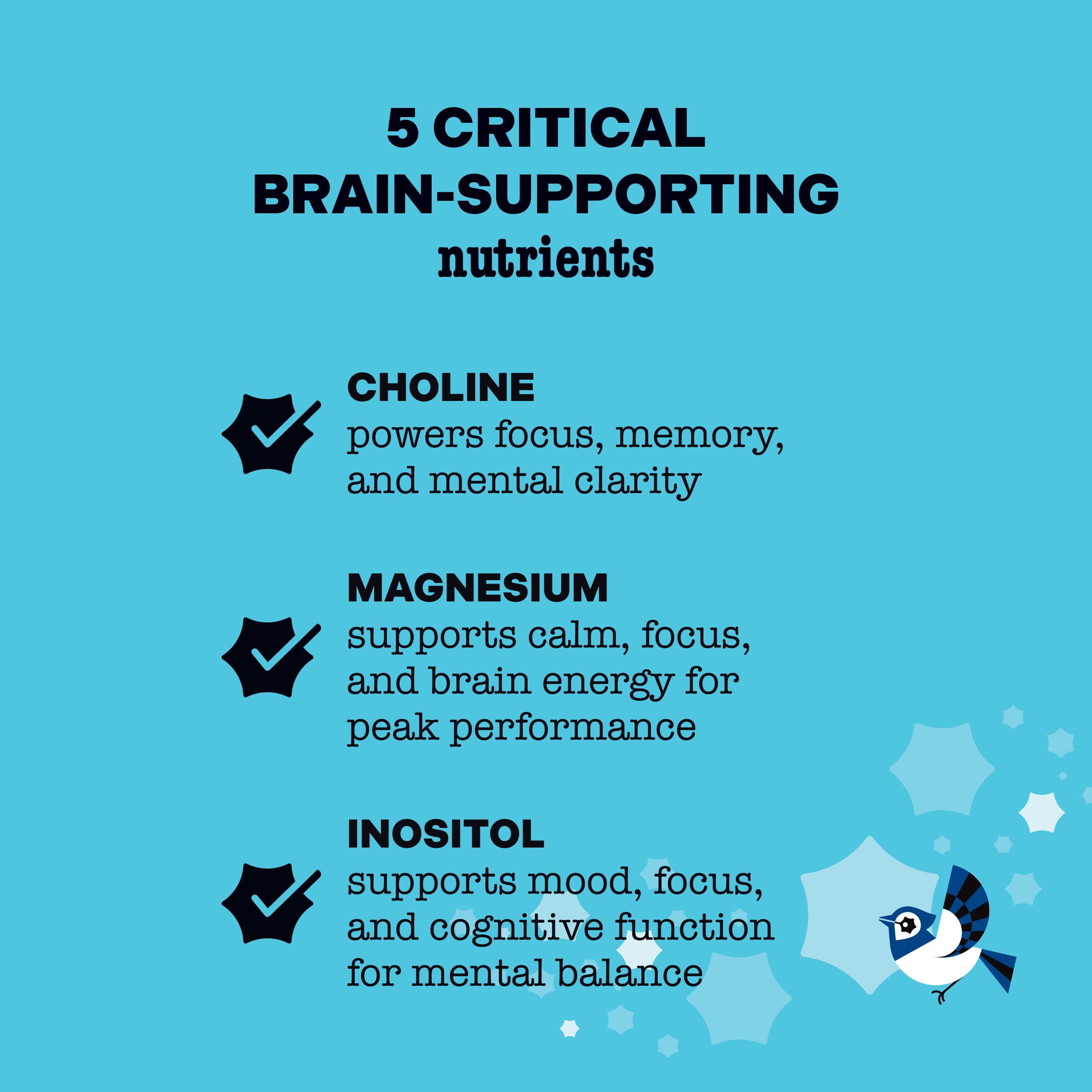 Graphic highlighting 550 mg choline and minerals for brain and bone health