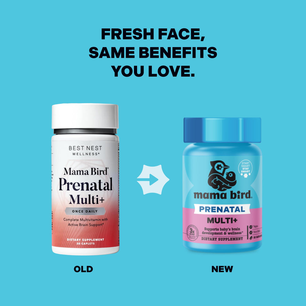Bottle and cap of Best Nest Wellness Mama Bird Prenatal Multi Plus