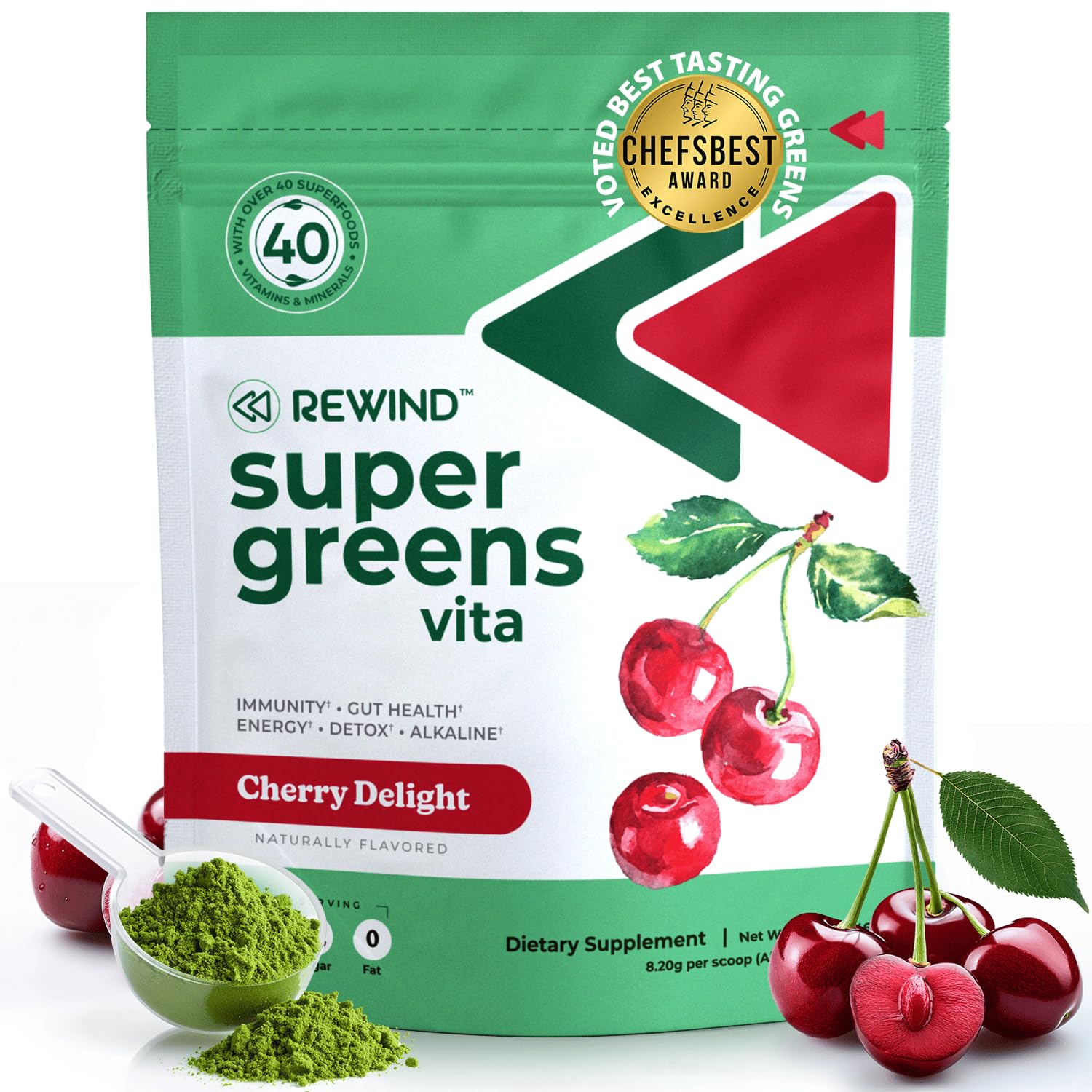 Bottle of Best Tasting Super Greens Powder Cherry Flavor