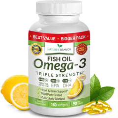 Bottle of Best Triple Strength Omega-3 Fish Oil pills with lemon flavor
