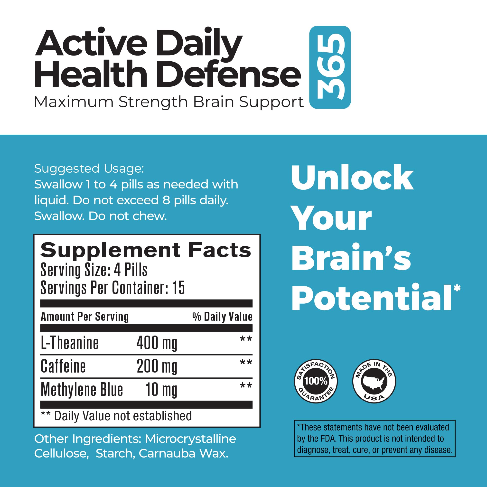 60-count bottle of Best365Labs Brain Support with tablets visible
