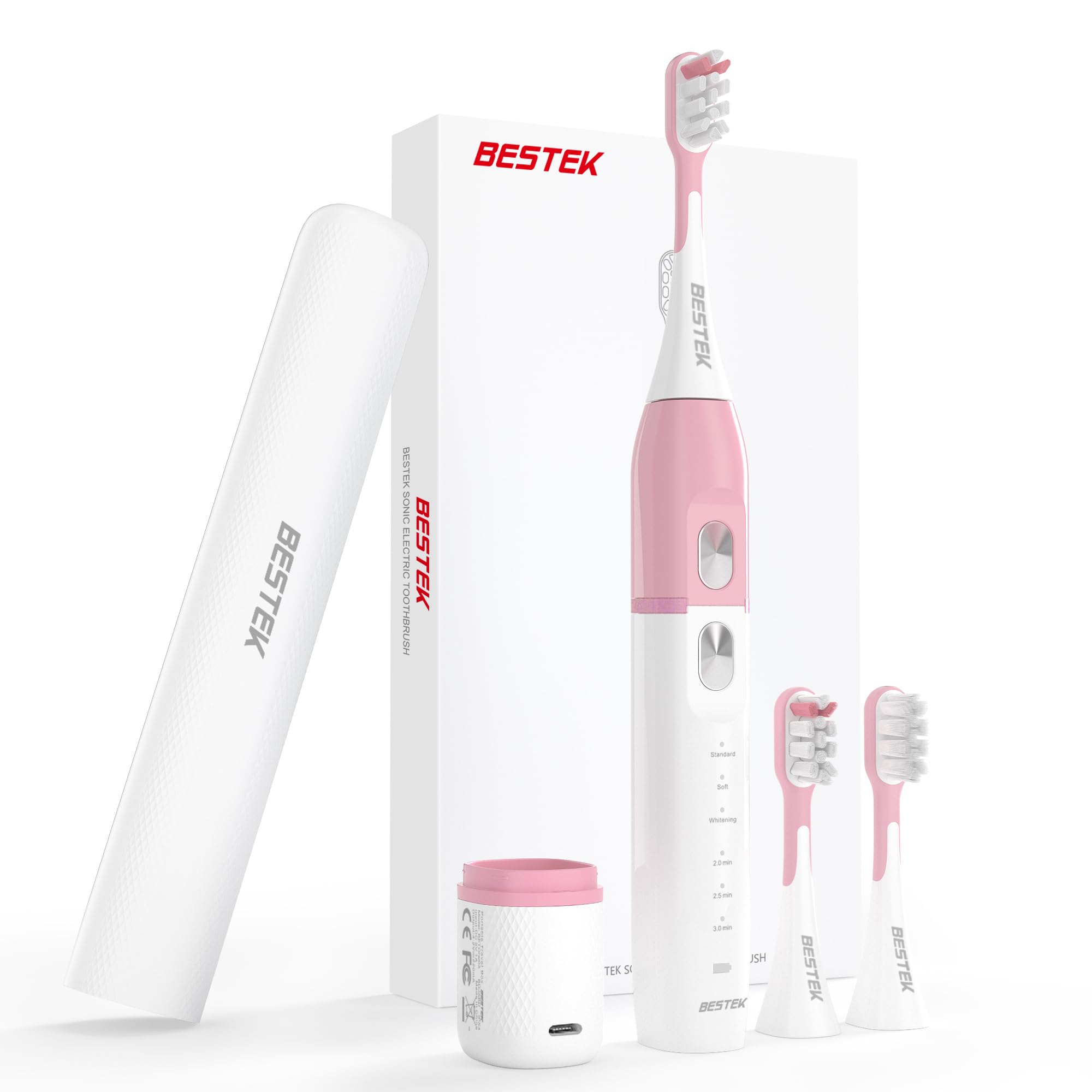 Front view of pink BESTEK Sonic Electric Toothbrush