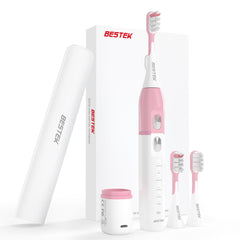 Front view of pink BESTEK Sonic Electric Toothbrush