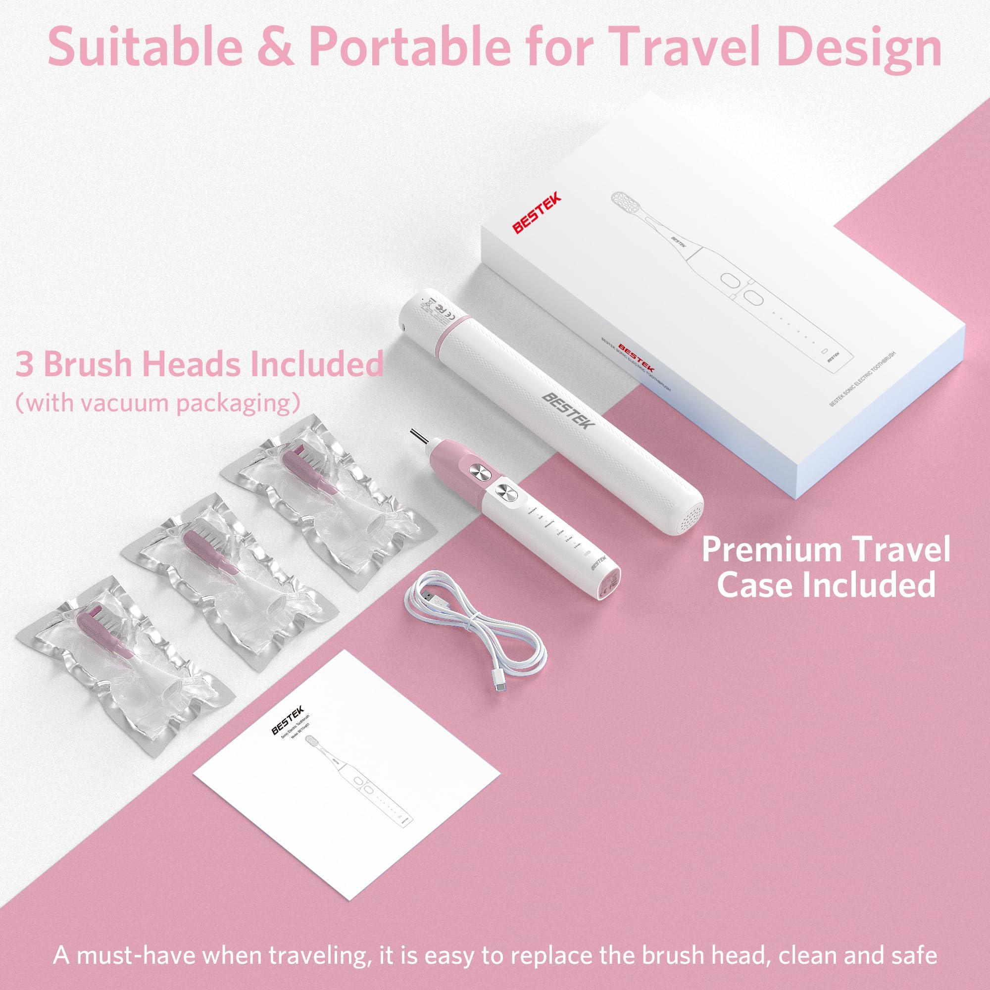 2-in-1 travel case for BESTEK toothbrush with USB-C charging