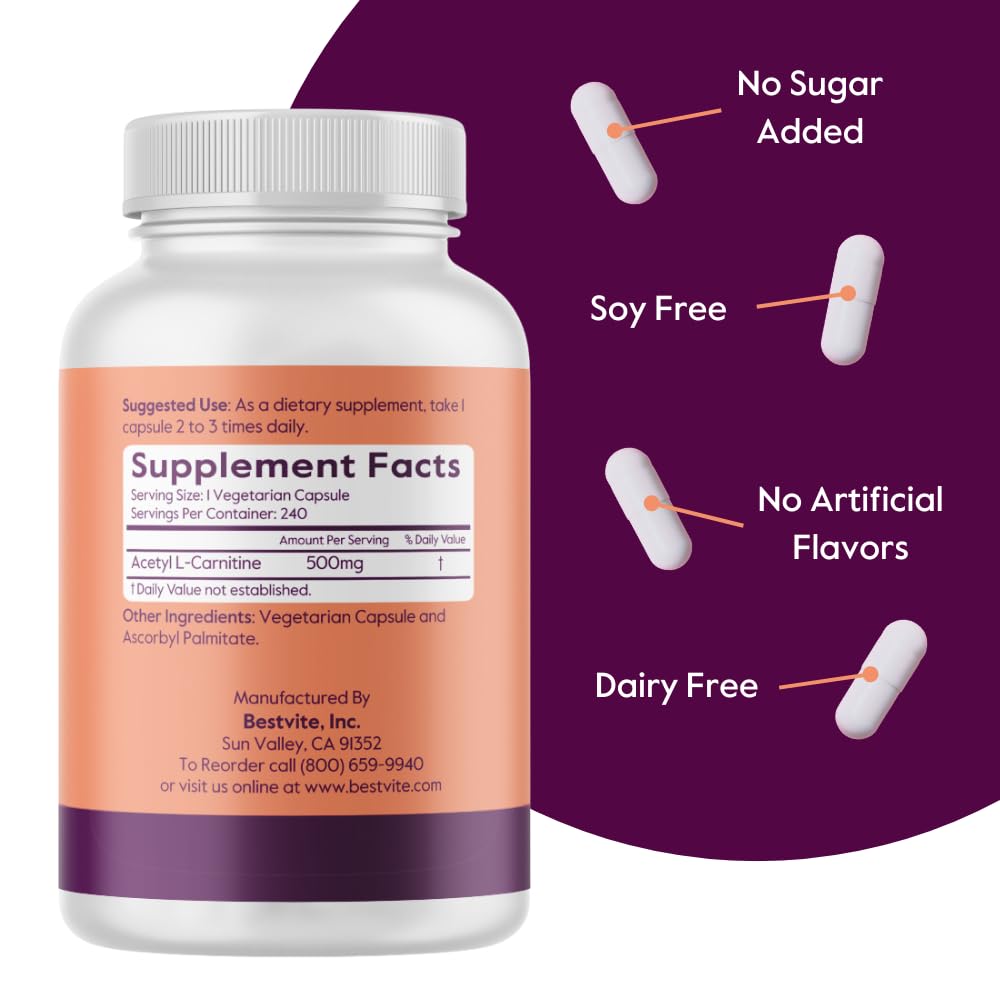 Ingredients panel for BESTVITE Acetyl L-Carnitine 500mg