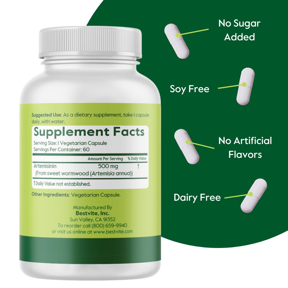 Front view of BESTVITE Artemisinin bottle with label