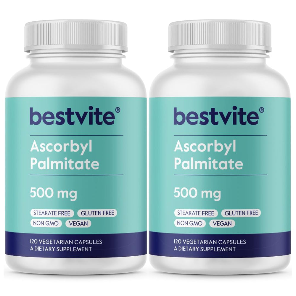 Bestvite Ascorbyl Palmitate 500mg bottle label - 240 vegetarian capsules - 2-pack