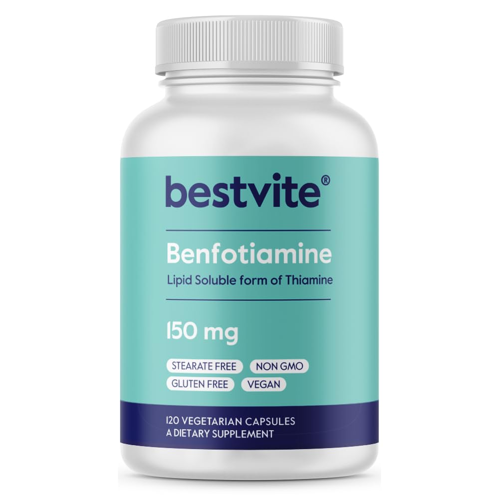 Bestvite Benfotiamine 150mg bottle with 120 vegetarian capsules label