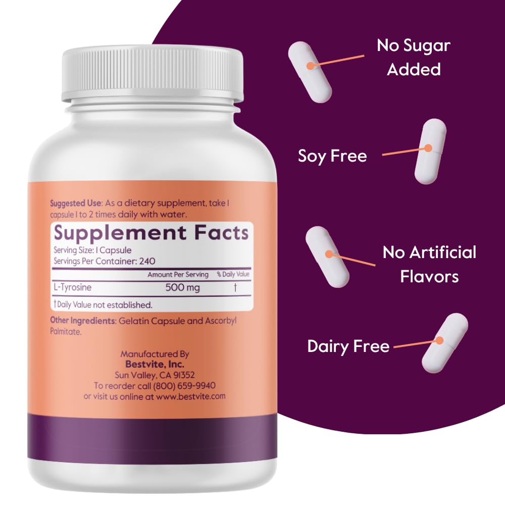 Bestvite L-Tyrosine 500mg 240 capsules packaging
