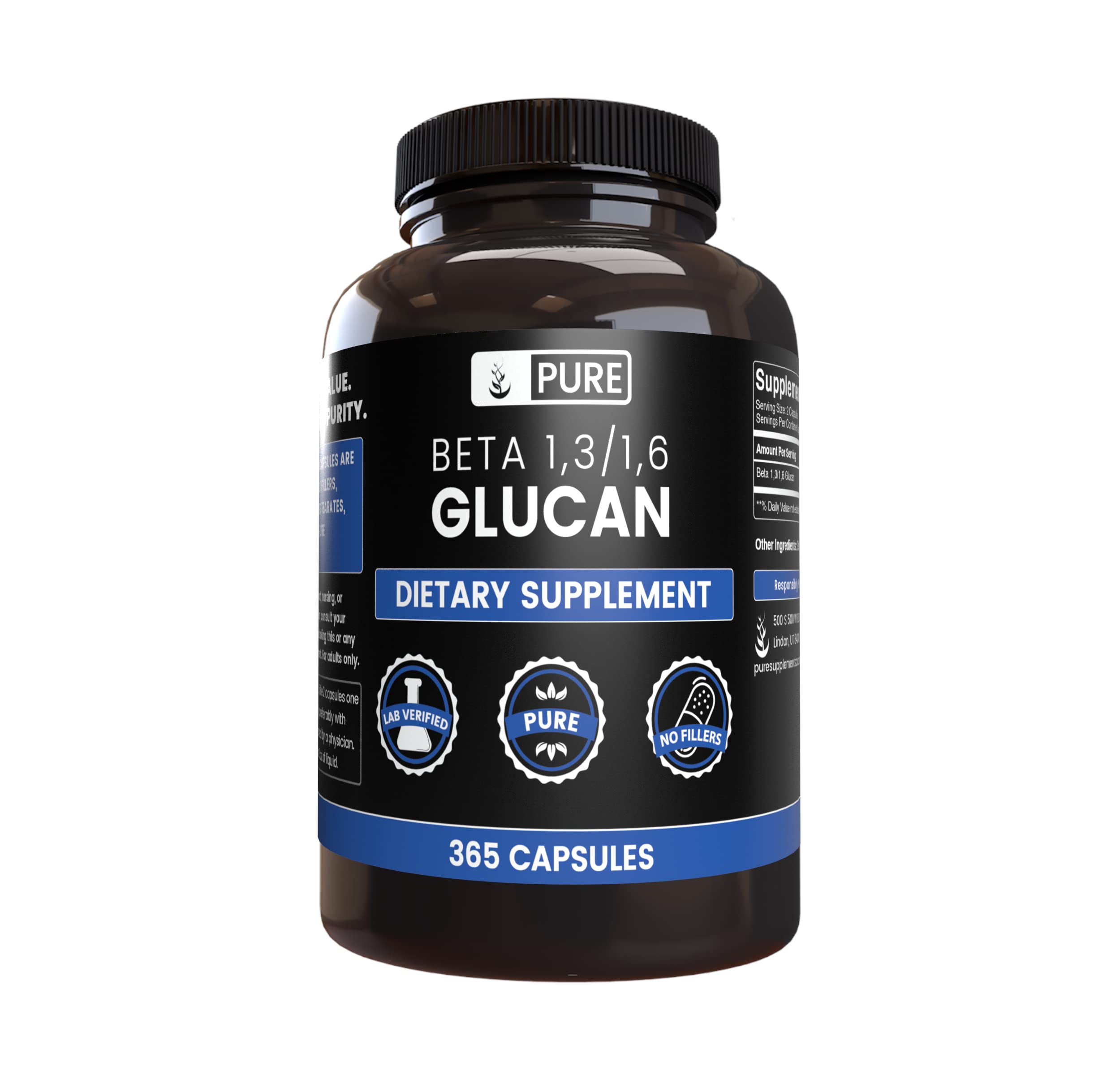 Beta Glucan 1,3/1,6 capsules bottle showing single-ingredient product