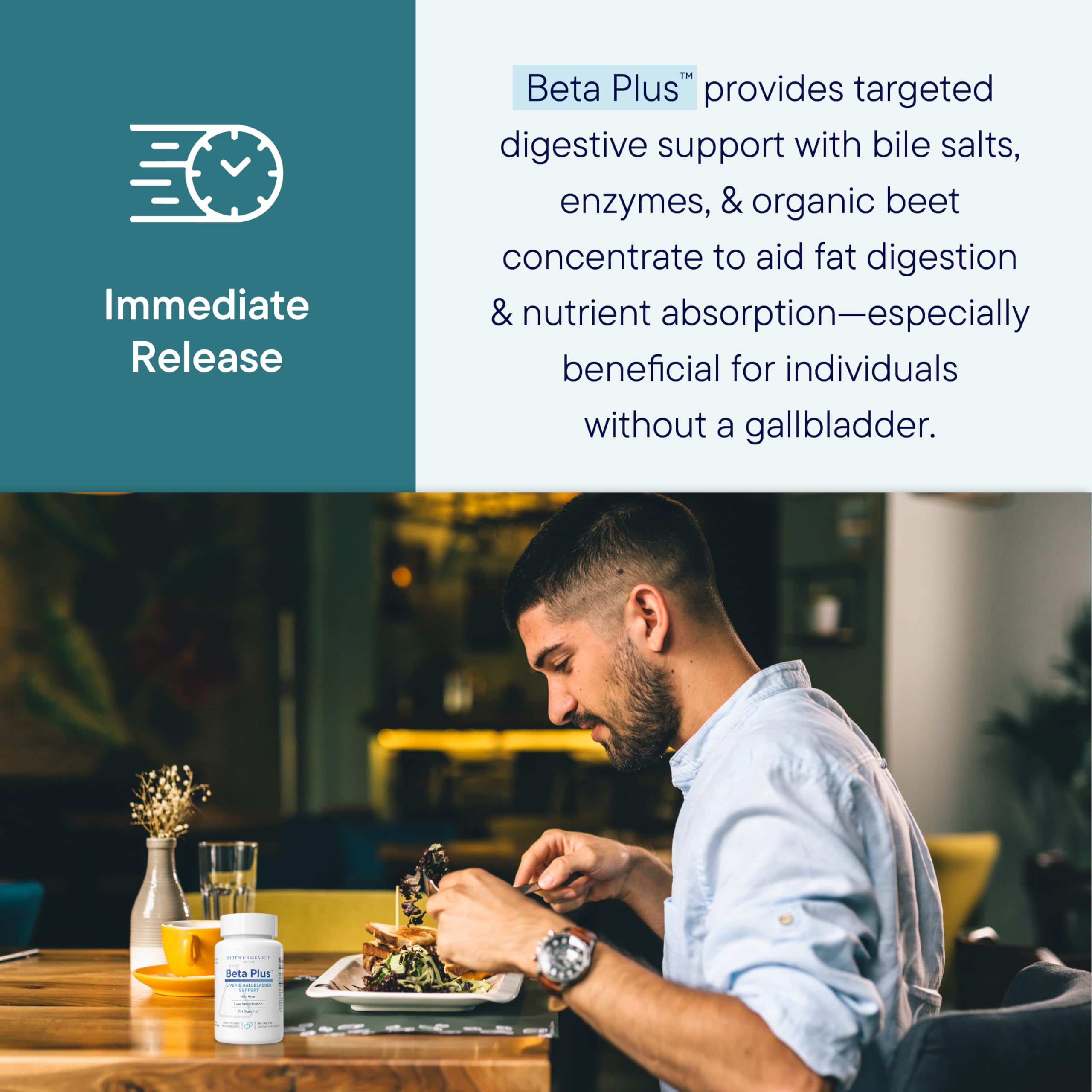 Graphic showing pancrelipase enzyme in Beta-Plus formulation